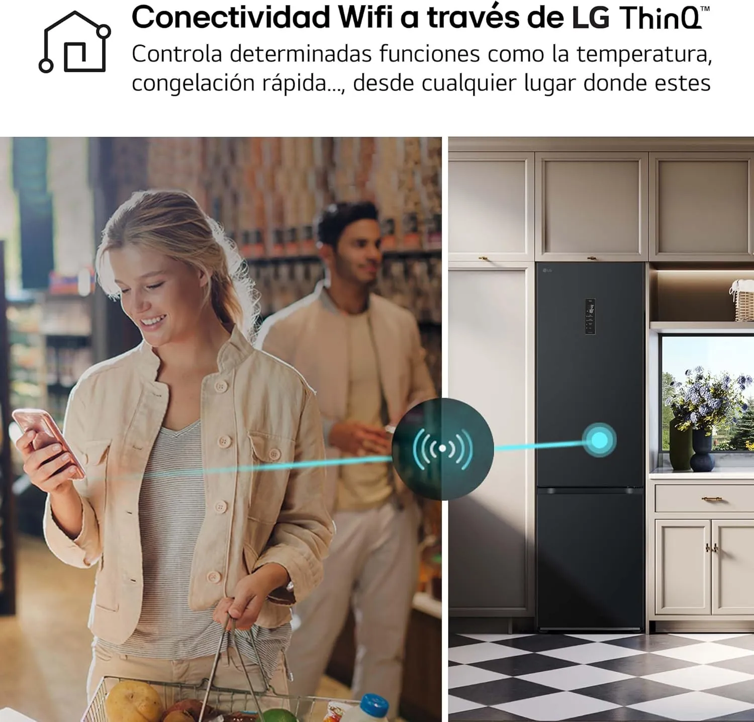 LG GBV3100CSW - Frigorífico Combi, Nevera 2 Puertas, Door Cooling+, Clasificación C, Capacidad de 374 L, Serie 300, 1.86 m, Blan