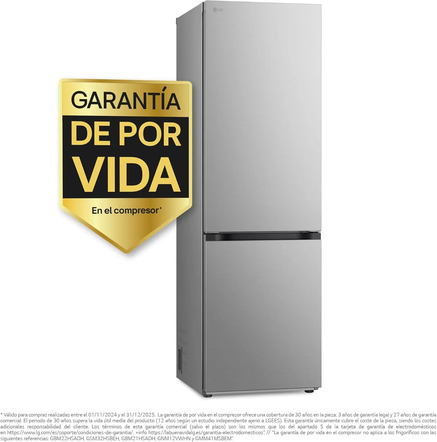 LG GBV3100CSW - Frigorífico Combi, Nevera 2 Puertas, Door Cooling+, Clasificación C, Capacidad de 374 L, Serie 300, 1.86 m, Blan