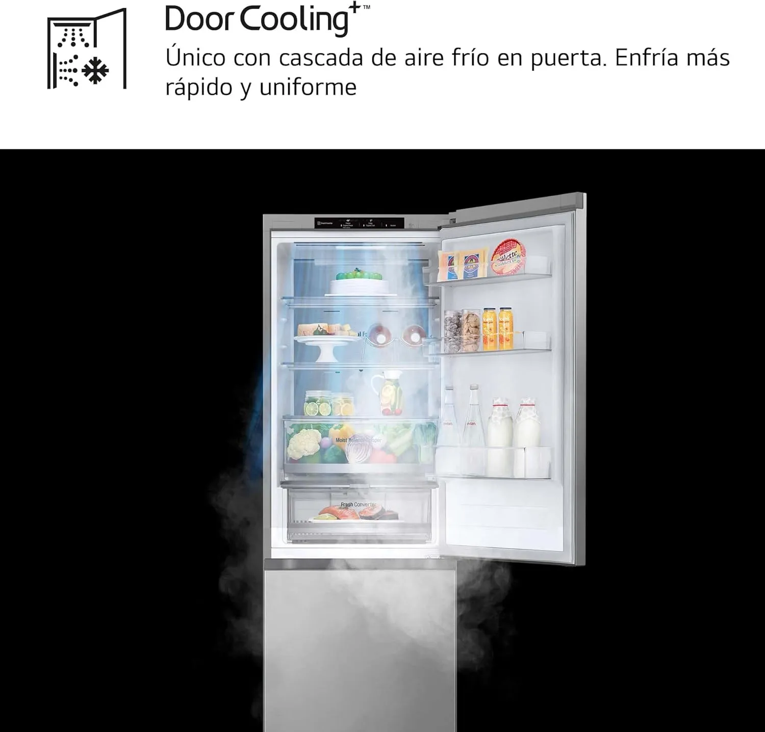 LG GBV3100CSW - Frigorífico Combi, Nevera 2 Puertas, Door Cooling+, Clasificación C, Capacidad de 374 L, Serie 300, 1.86 m, Blan